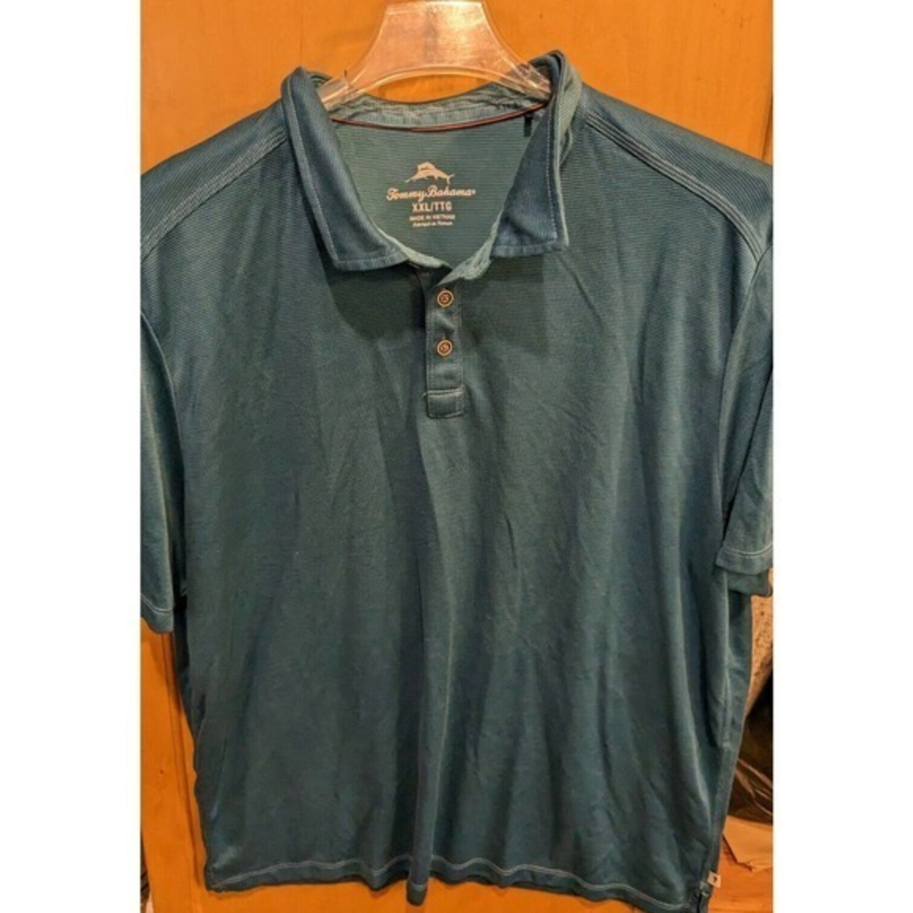 Tommy Bahama Polo Shirt Mens‎ 2XL blue-green Casual Short Sleeve modal polyester